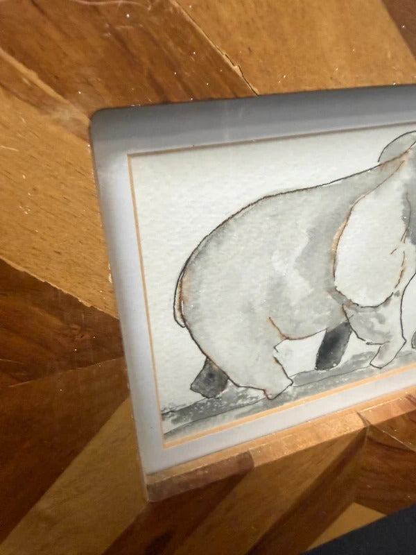 Wooden Framed Elephant Watercolour Painting