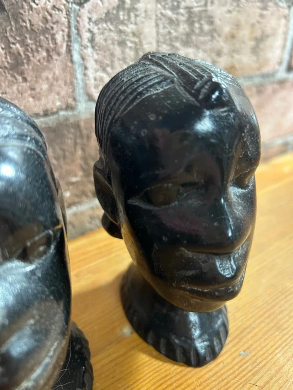 Pair of Ebony Wood African Head Carvings