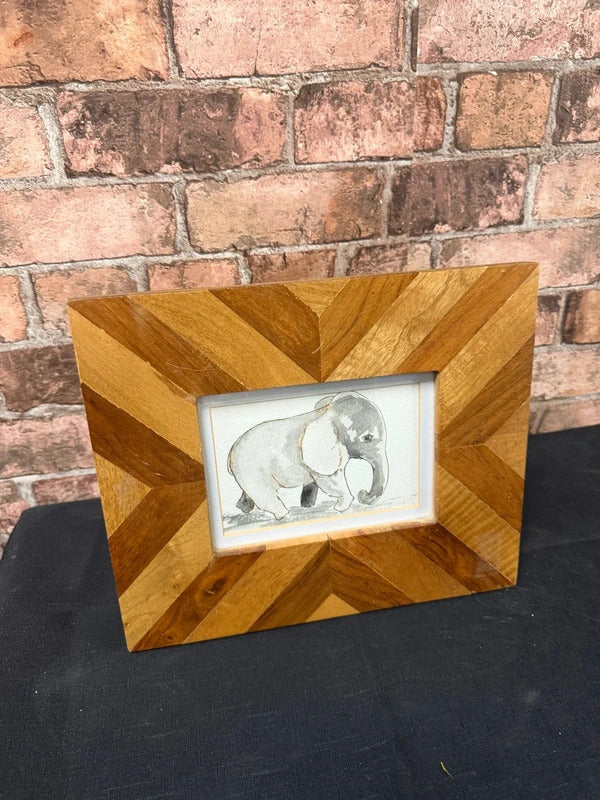 Wooden Framed Elephant Watercolour Painting