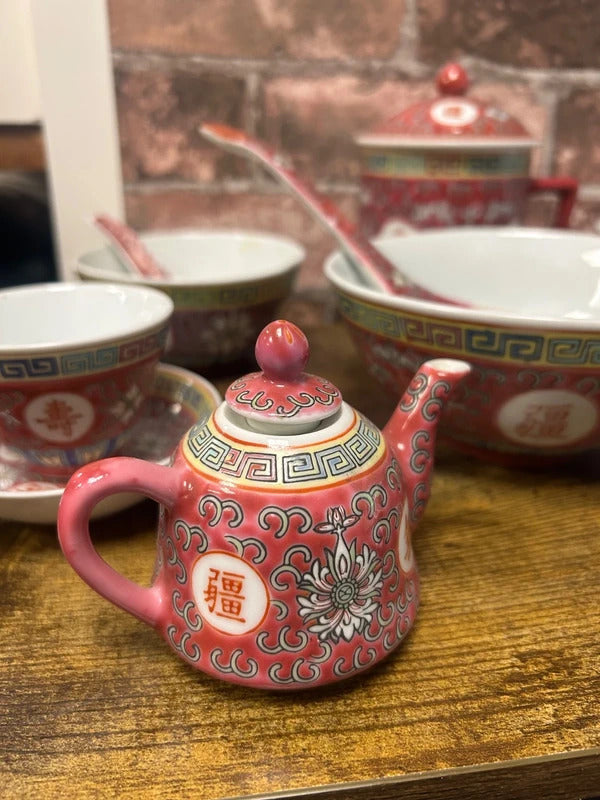 Vintage Chinese Longevity Porcelain Tea Set