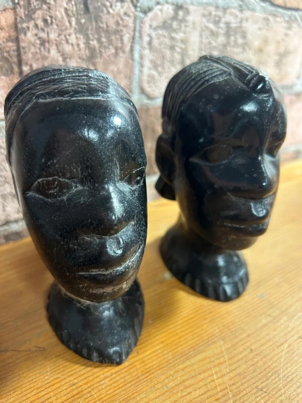 Pair of Ebony Wood African Head Carvings