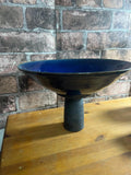 Tall Blue Ceramic and Metal Frosted Footed Bowl