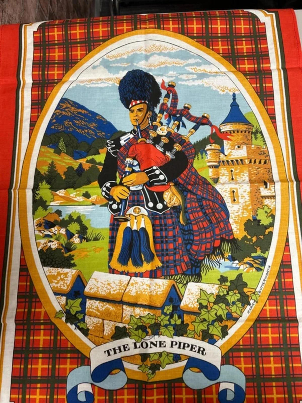 The Lone Piper vintage tea towel
