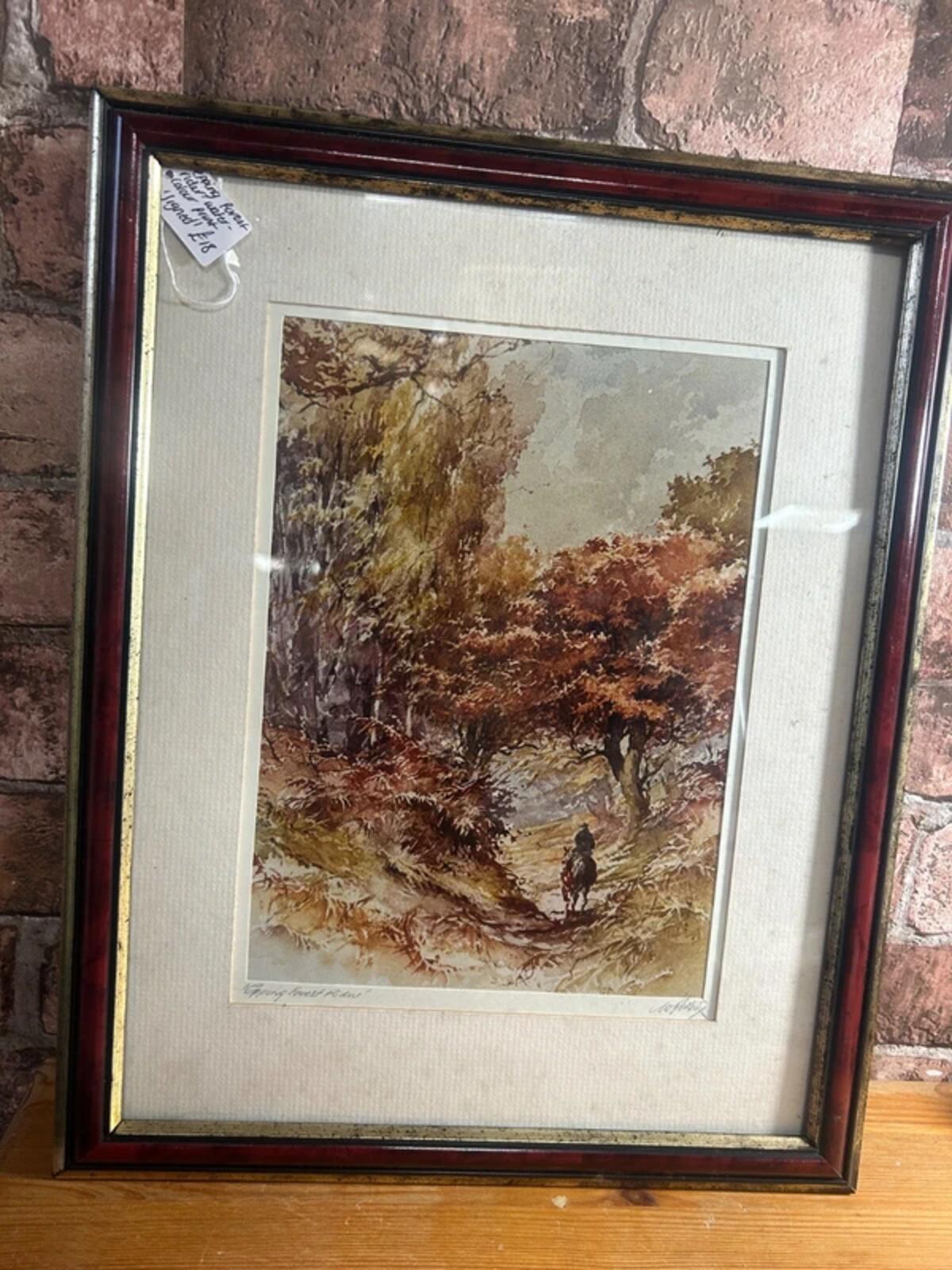 Vintage Framed Epping Forest Rider Watercolour Signed Print