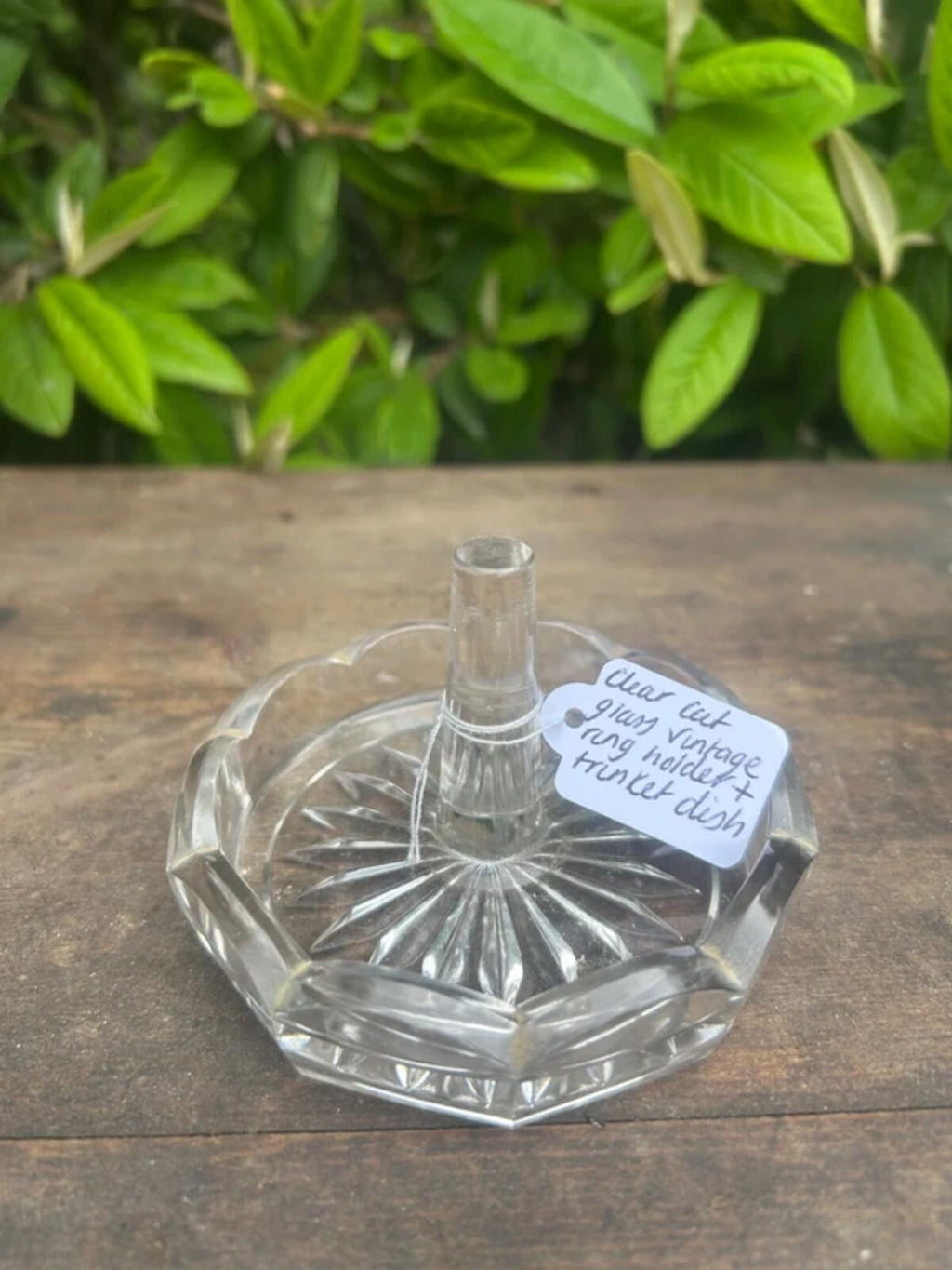 Clear Cut Glass Vintage Ring Holder and Trinket Dish