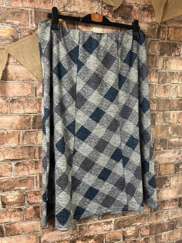 Bonmarche Grey/Navy Midi Skirt - Size 18