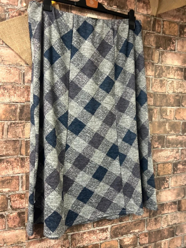 Bonmarche Grey/Navy Midi Skirt - Size 18