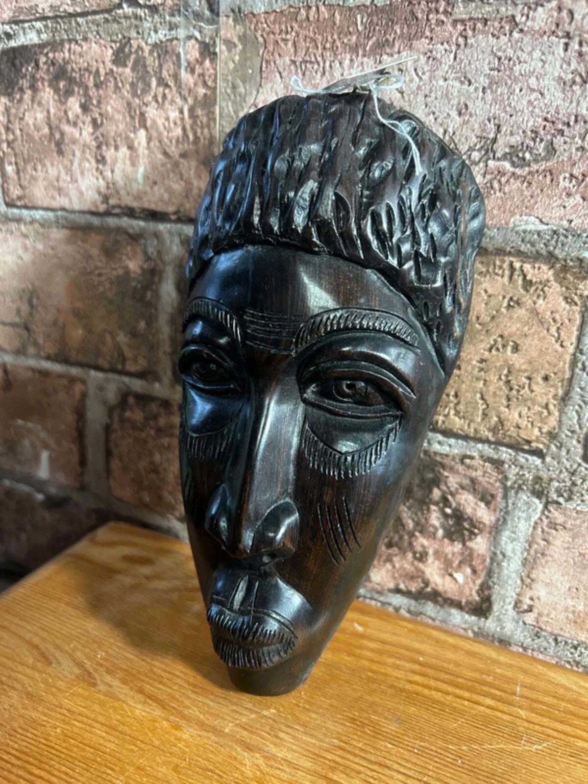 Vintage Carved Ebony Wood African Mask Ornament
