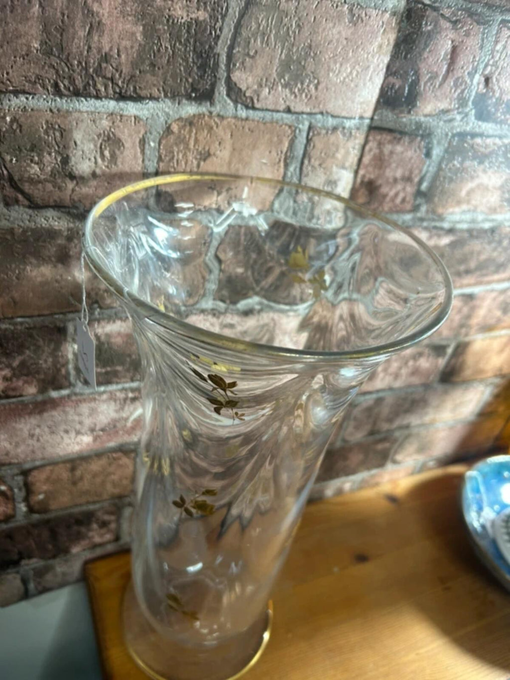 Vintage Gold Rimmed Floral Gold Glass Vase