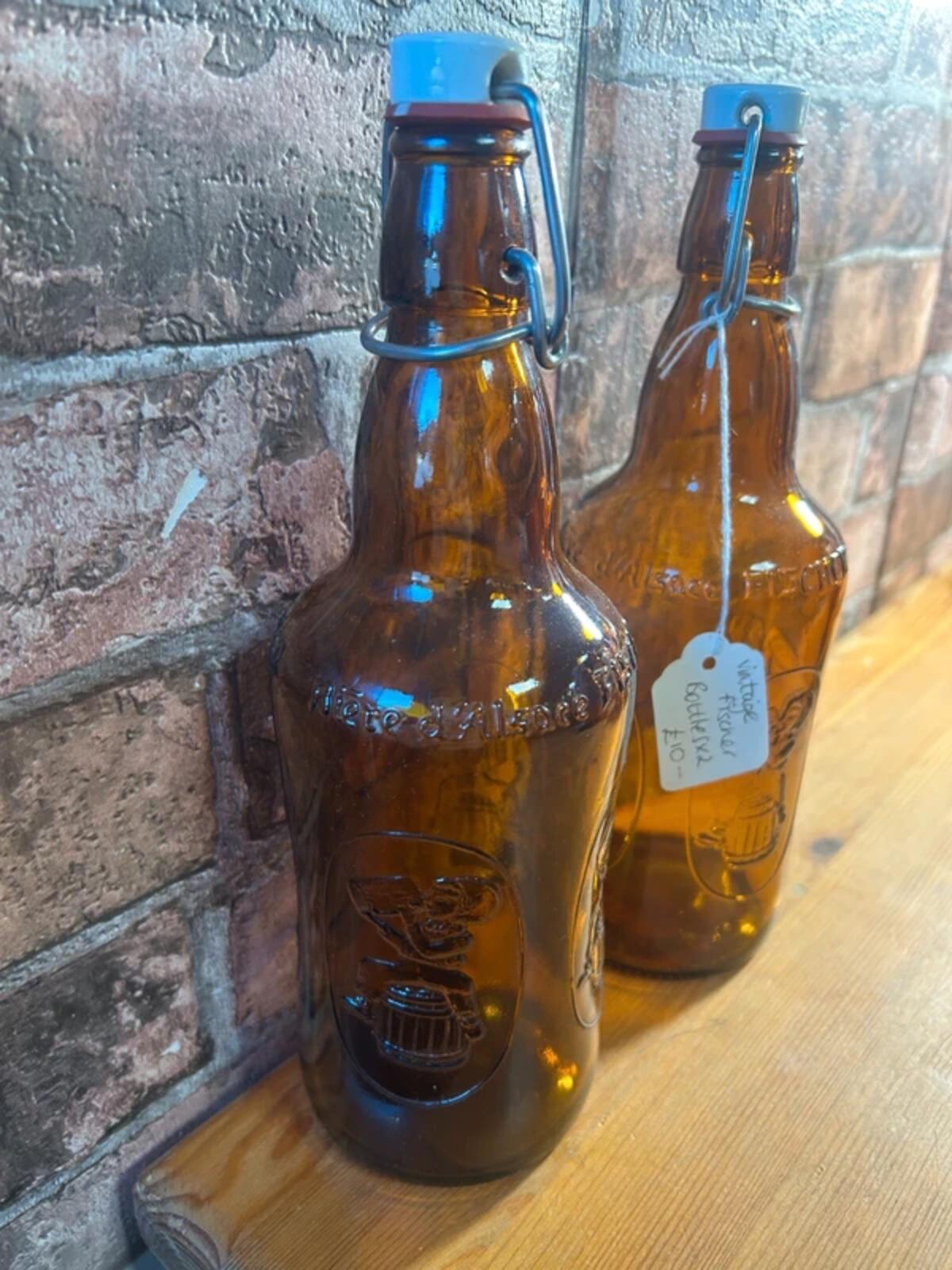 Vintage Fischer Glass Bottles with Lids x 2