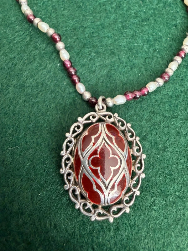 Sterling Silver Beaded Necklace and Pendant