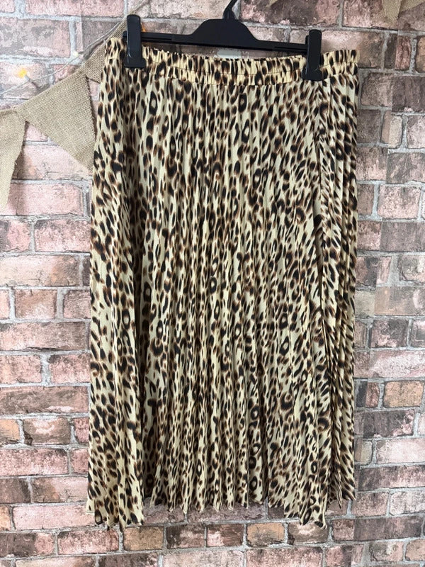 Leopard Print Pleated Midi Skirt - Size 16