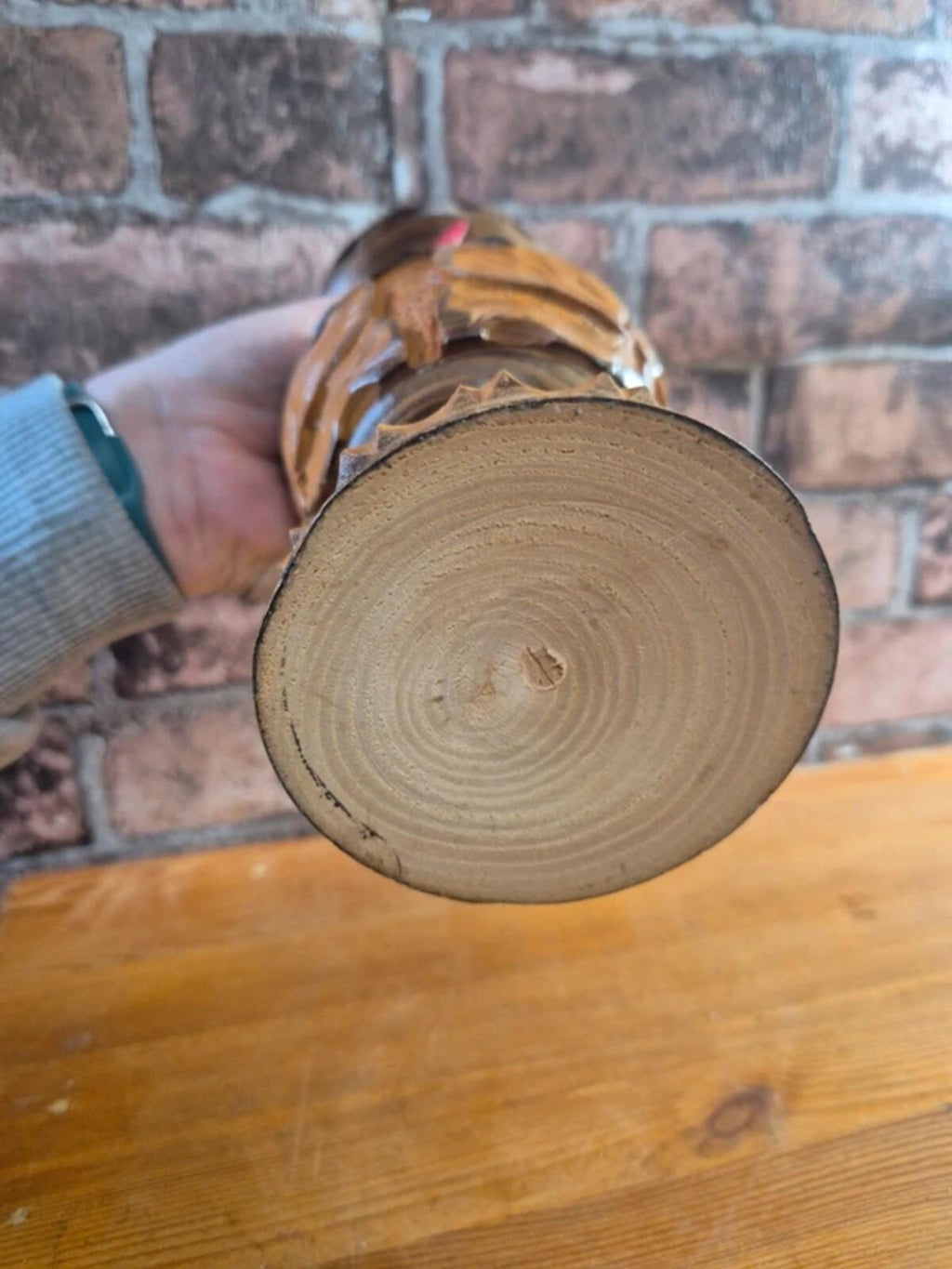 Handcarved wooden vase