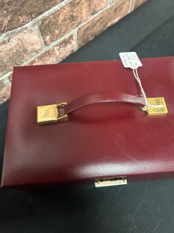 Vintage Red Vinyl Jewellery Box with Key