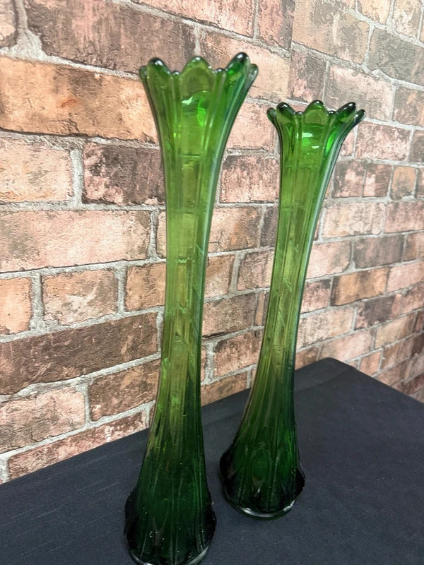 Pair of Green Glass Mid Century Vases