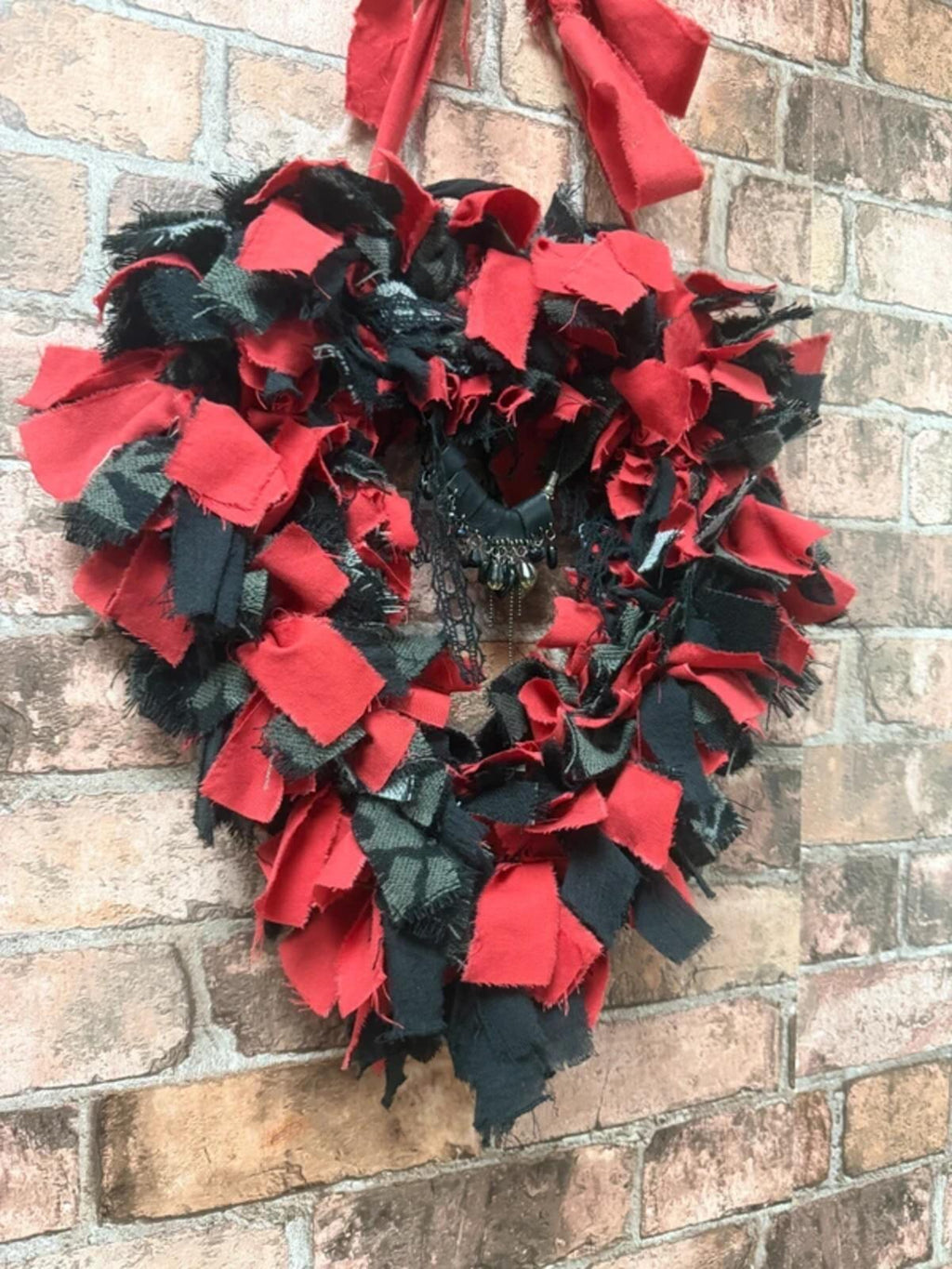 Love Heart Red and Black Gothic Fabric Wreath