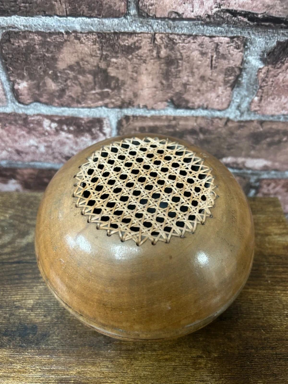 Vintage Wood Cane Lidded Pot