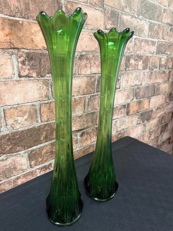 Pair of Green Glass Mid Century Vases