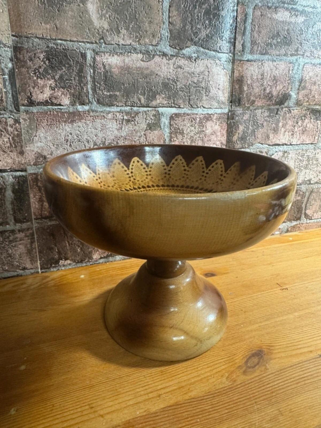 Vintage Wooden Patterned Boho Chic Tall Fruit Bowl