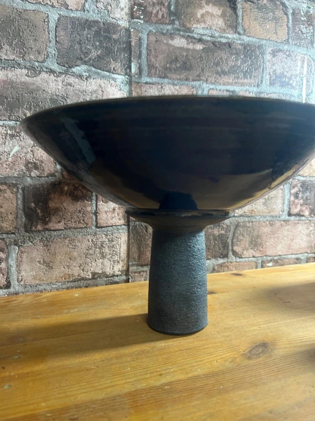 Tall Blue Ceramic and Metal Frosted Footed Bowl