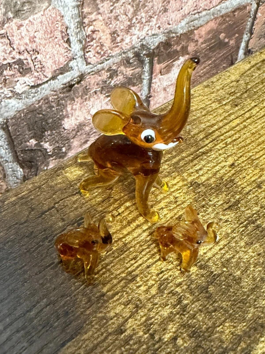 Vintage Amber Glass Elephants Ornaments x 3