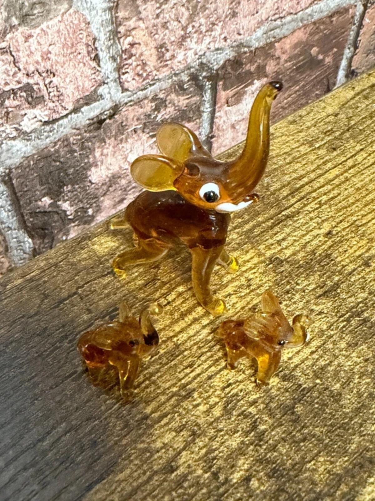 Vintage Amber Glass Elephants Ornaments x 3
