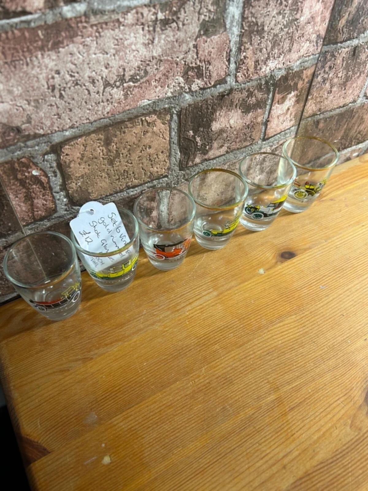 Set of 6 Vintage Gold Rimmed Shot Glasses