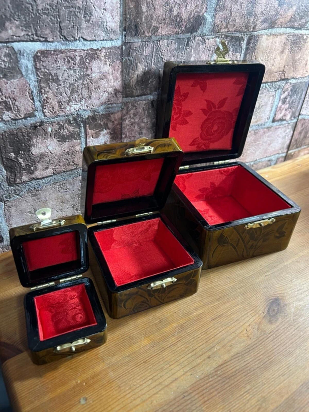 Set of Three Wooden Lacquered Boxes