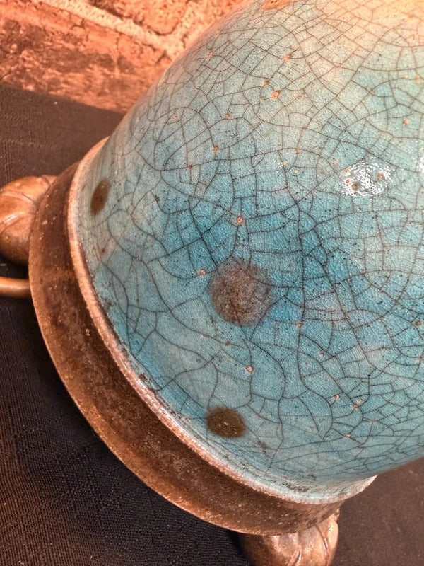 Crackle Glaze Teal Ceramic Lamp