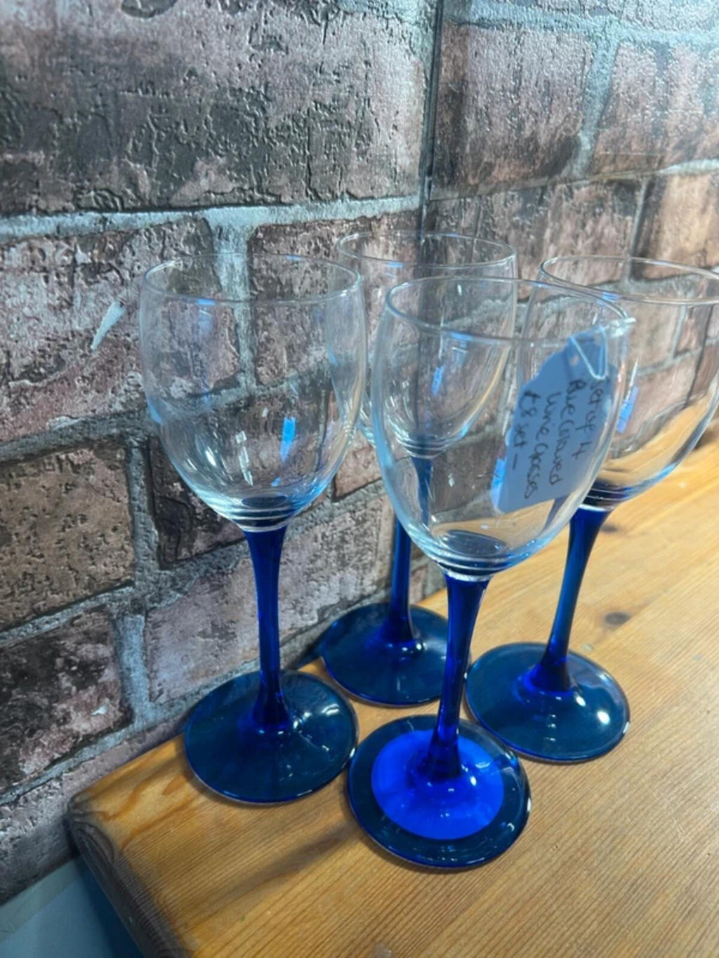 Set of Four Vintage Blue Wine Glasses