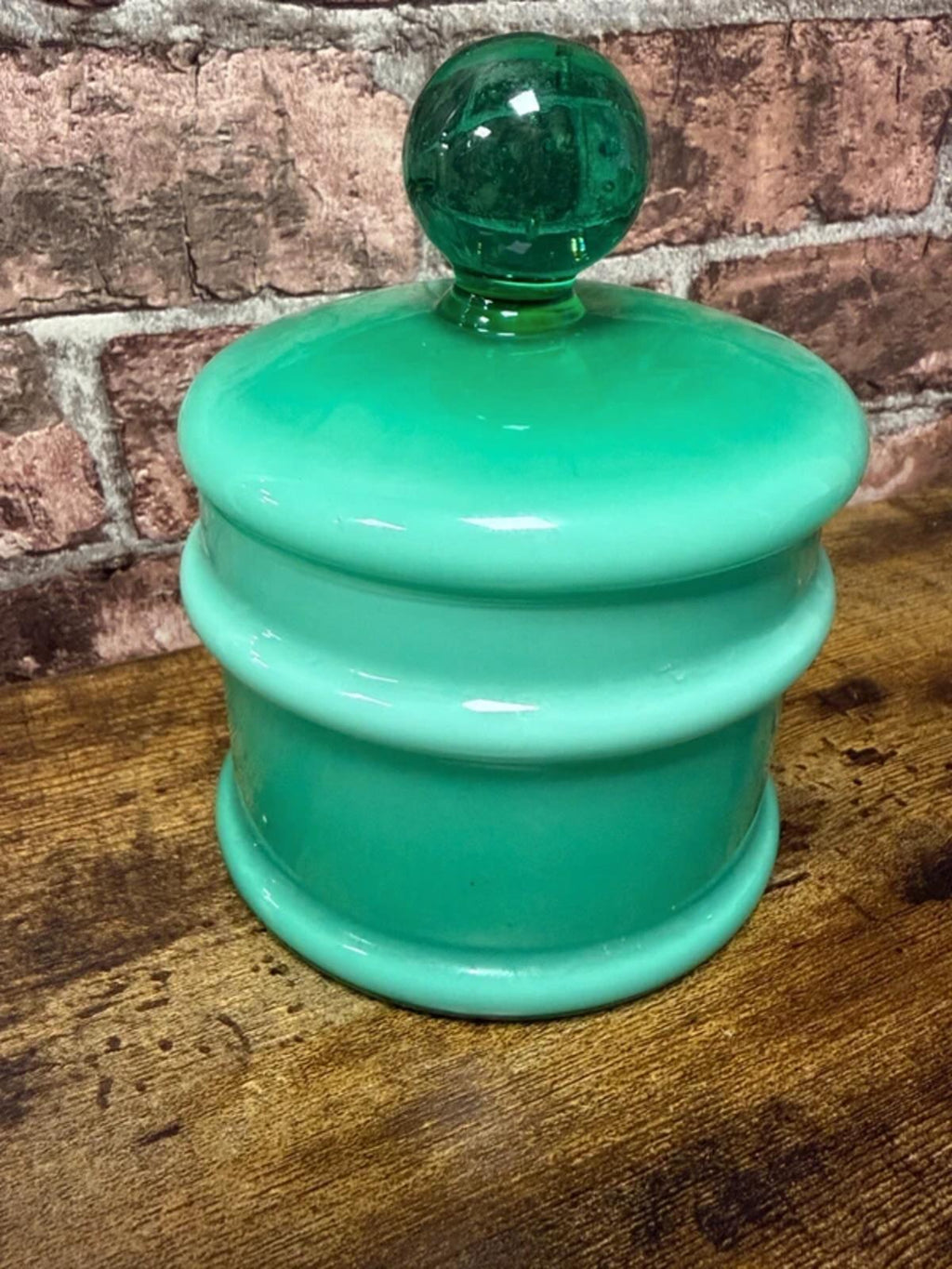 Carlo Moretti Vintage Green Glass Bullicante Lidded Jar