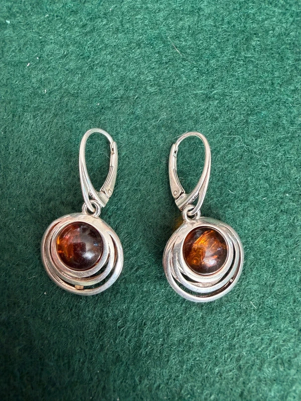 Sterling Silver and Amber Earrings