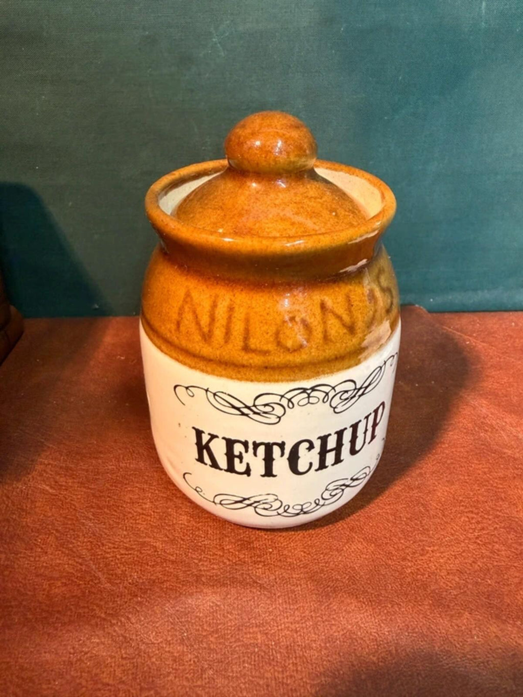 Vintage Stoneware Ketchup Lidded Pot