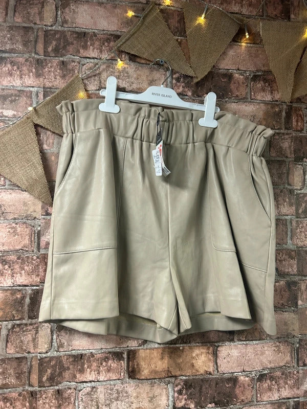 Primark Beige Faux Leather Shorts - Size 16