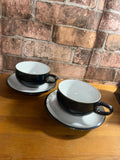 Pair of Denby Black Stoneware Teacups and Saucers
