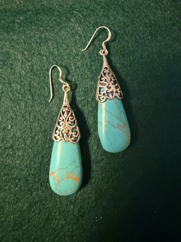 Turquoise Magnesite and Sterling Silver Dangle Earrings - 15.1g