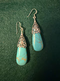 Turquoise Magnesite and Sterling Silver Dangle Earrings - 15.1g