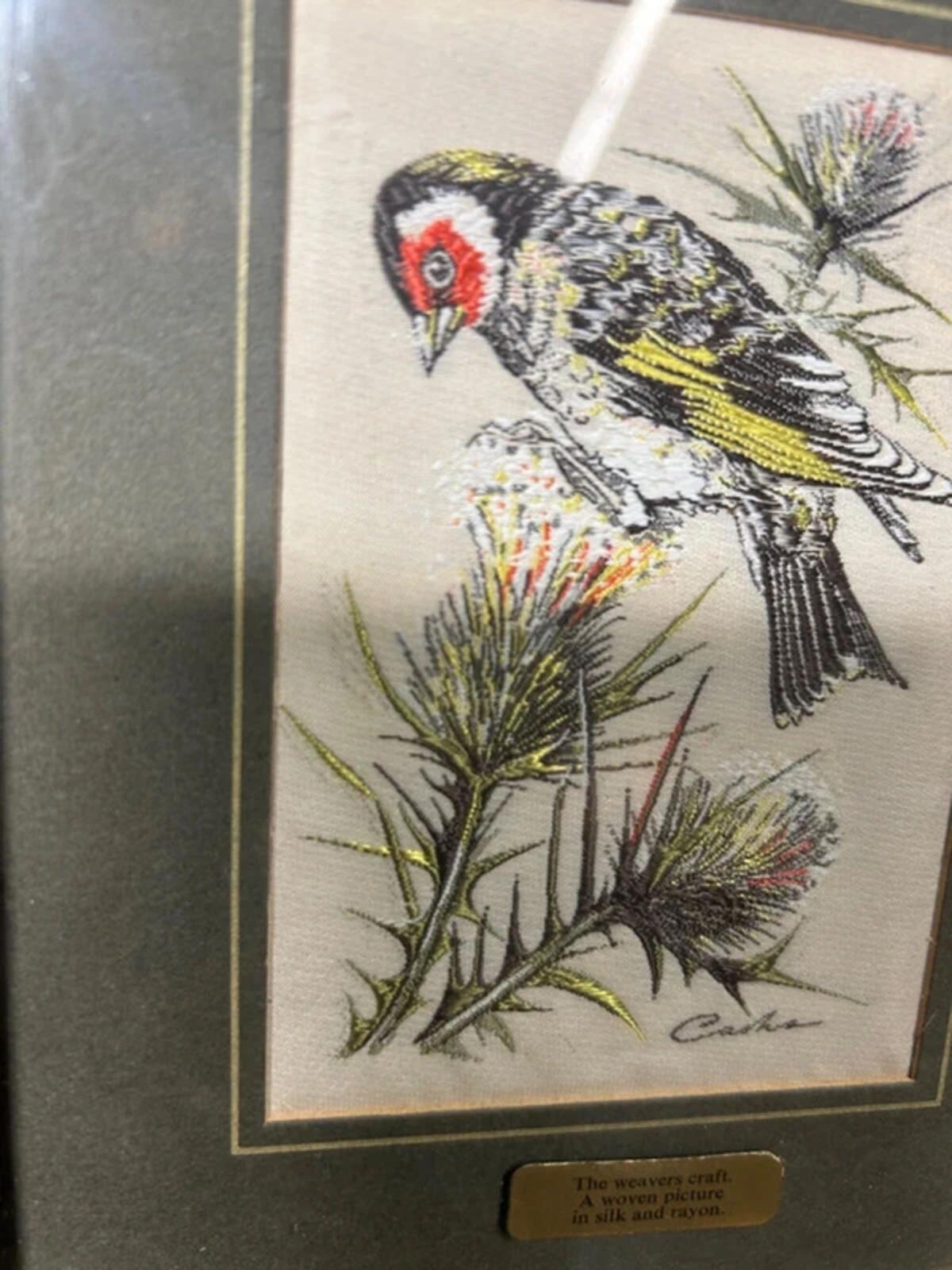 Vintage Cash Silk Woven Goldfinch Framed Picture