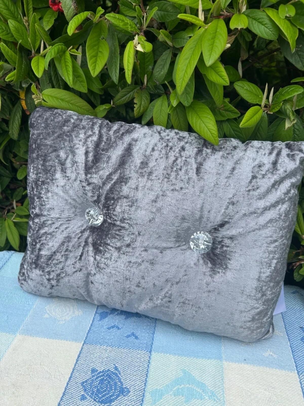 Grey with Crystal Style Buttons Cushion