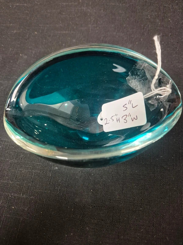 Blue glass oval dish