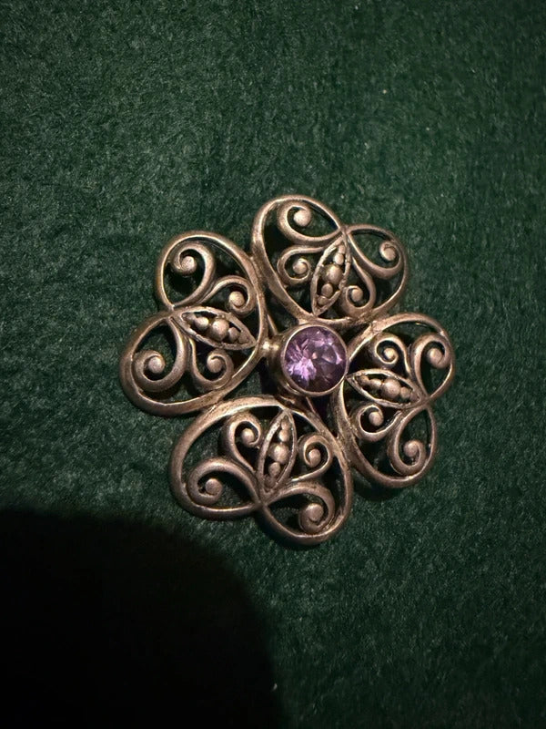 Vintage Sterling Silver and Amethyst Butterfly Brooch