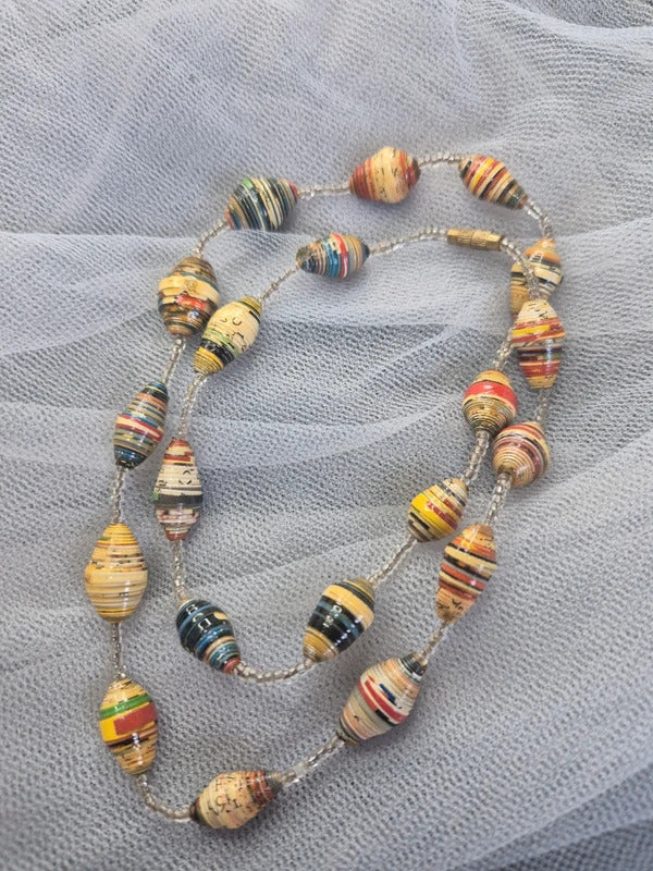 Recycled rolled paper bead necklace