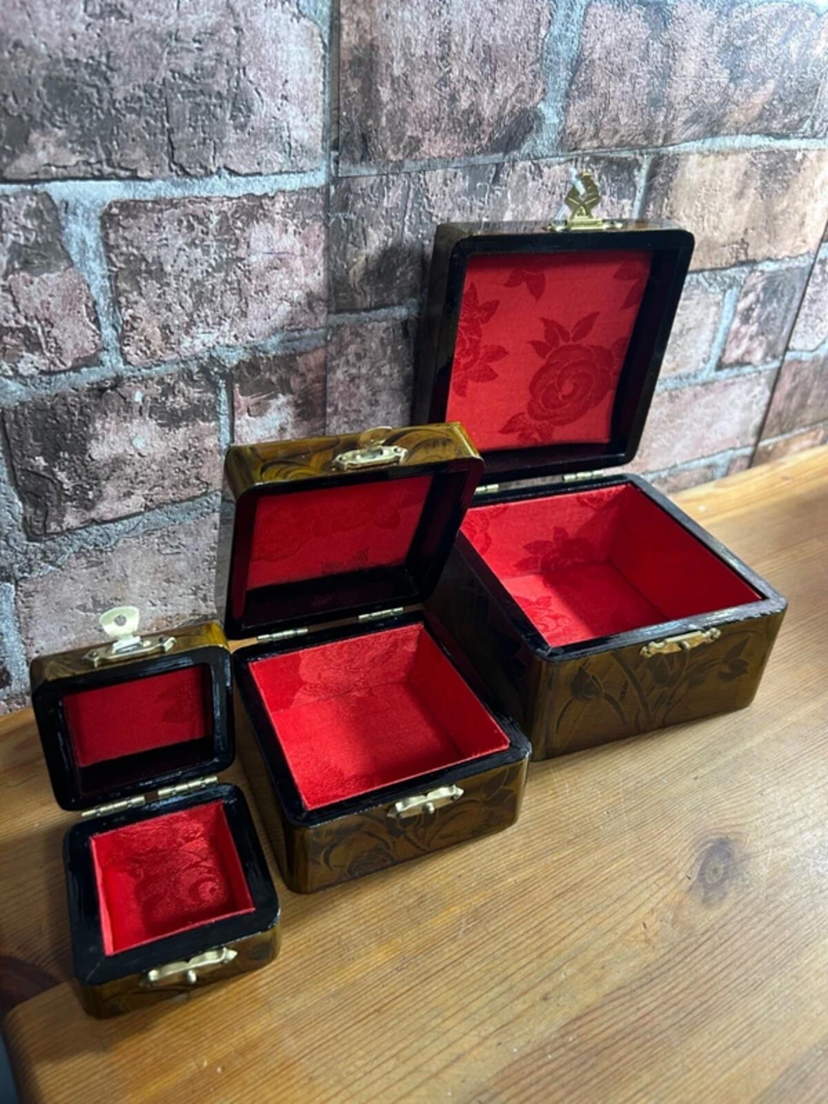 Set of Three Wooden Lacquered Boxes