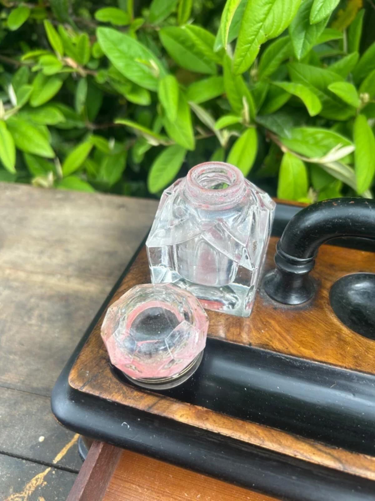 Victorian Walnut Ink Stand and Two Bottles