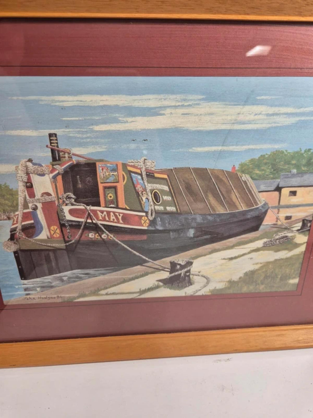 'May' Canal boat framed painting John Hedges