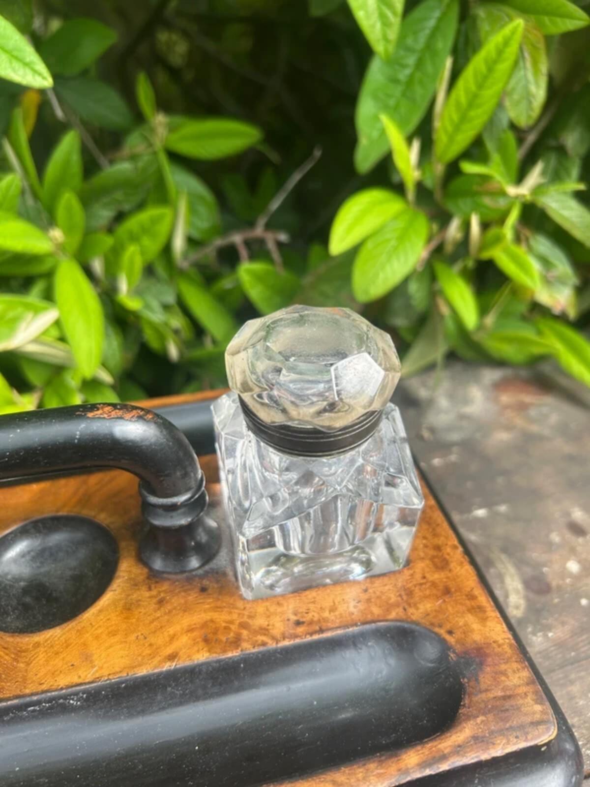 Victorian Walnut Ink Stand and Two Bottles
