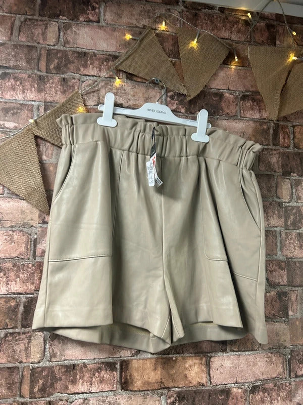 Primark Beige Faux Leather Shorts - Size 16