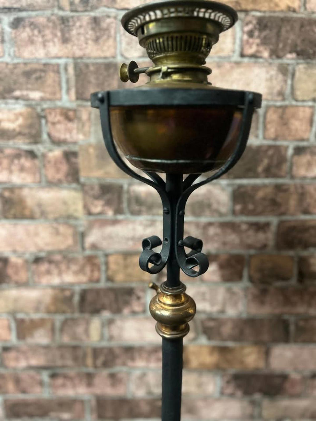Antique Arts & Crafts Cast Iron and Brass Standing Lamp